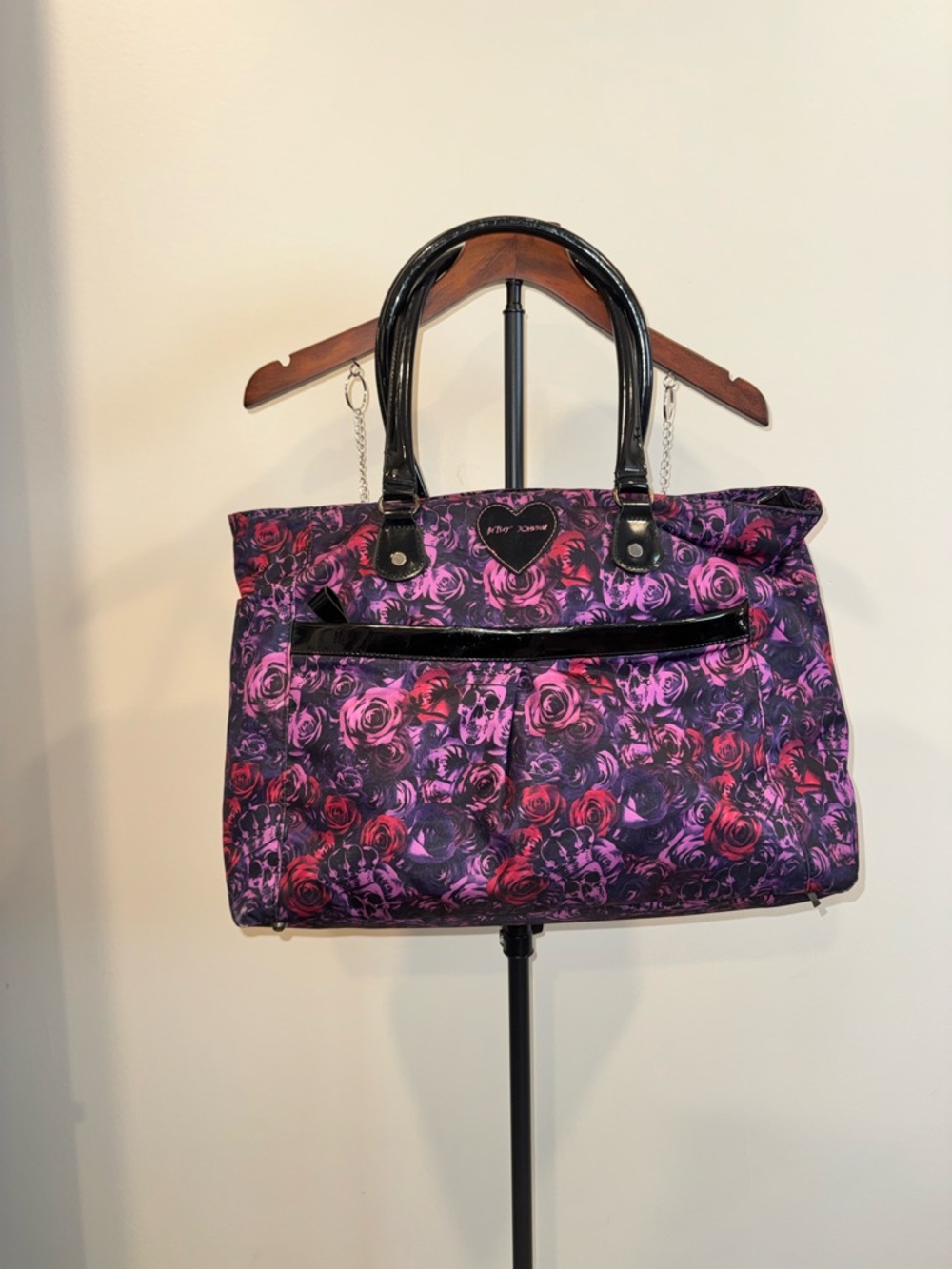 Betsey Johnson Skull Rose Tote 🖤💀 Y2K Punk Goth Shoulder Bag